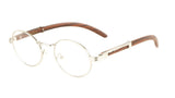 Scholar Luxury Round Oval Metal & Faux Wood Eyeglasses / Clear Lens Sunglasses