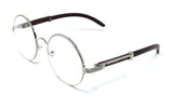 Luxe Professor Half Rim Round Metal & Faux Wood Eyeglasses / Clear Lens Sunglasses
