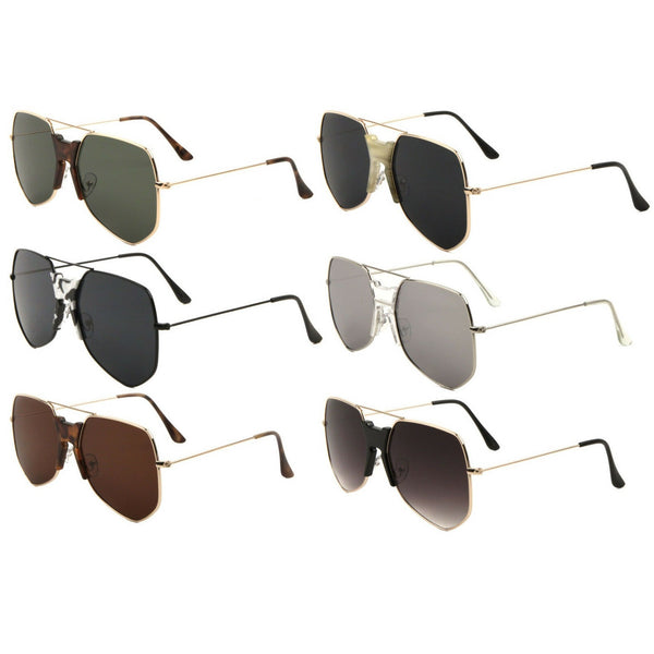 Napoli Oversized Square Flat Top Aviator Sunglasses w/Keyhole Bridge