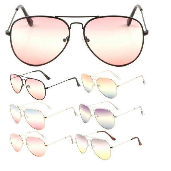Classic Pilot Aviator Sunglasses w/ Triple Gradient Lenses