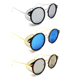 Round Circle Steampunk Aviator Sunglasses w/Mesh Side Shield Wind Guard