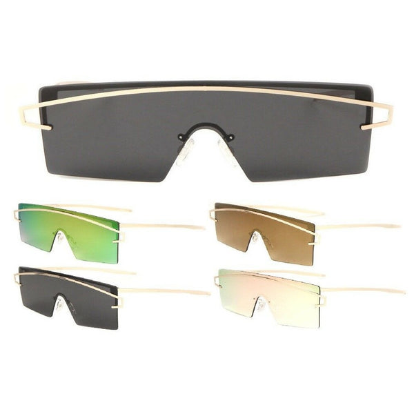 Flat Top Futuristic Oversized Wide One Piece Shield Sunglasses