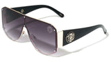 Kleo Oversized Lionhead Medallion One Piece Lens Shield Luxury Sunglasses