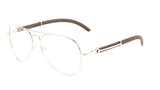 Maverick Metal & Faux Wood Aviator Eyeglasses / Clear Lens Sunglasses - Frames
