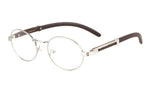 Scholar Luxury Round Oval Metal & Faux Wood Eyeglasses / Clear Lens Sunglasses