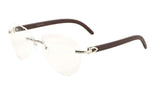 Marshal Rimless Metal & Faux Wood Luxury Aviator Sunglasses w/ Clear Lenses