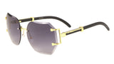 Socialite Womens Oversized Metal & Faux Wood Rimless Beveled Square Luxury Sunglasses