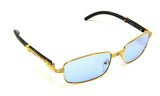 Apprentice Slim Rectangular Metal & Faux Wood Luxury Sunglasses