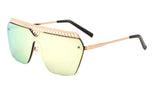 Womens Oversized Metal Mesh Grill Shield One Piece Lens Sunglasses