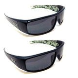 Locs Slim Rectangular Cash Money Print Wrap Around Sunglasses