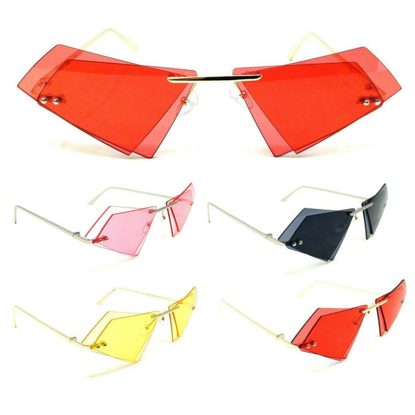 Women's Rimless Double Lens Cat Eye Triangle Sunglasses