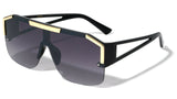 XL Oversized Luxury Semi Rimless One Piece Shield Lens Aviator Sunglasses