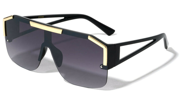 XL Oversized Luxury Semi Rimless One Piece Shield Lens Aviator Sunglasses