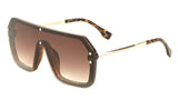 Techno Flat Top One Piece Lens Retro Shield Aviator Sunglasses