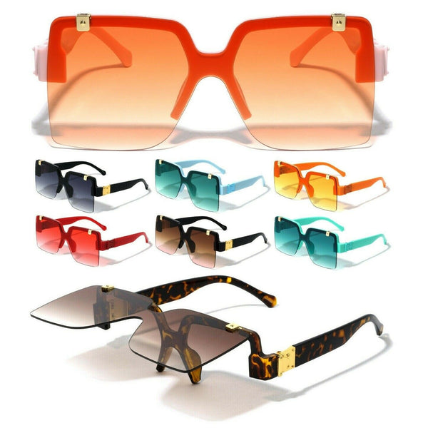 Grandiose Oversized Rimless Square Shield Flip Up Luxury Sunglasses