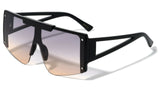 XL Oversized Luxury Flat Top Semi Rimless One Piece Shield Aviator Sunglasses