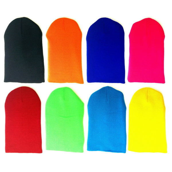 Solid Plain Blank Long Uncuffed Winter Knit Beanie Hat
