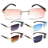 Dilettante Slim Rimless Rectangular Metal & Faux Wood Aviator Sunglasses