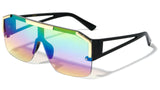 XL Oversized Luxury Semi Rimless One Piece Shield Lens Aviator Sunglasses