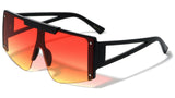 XL Oversized Luxury Flat Top Semi Rimless One Piece Shield Aviator Sunglasses