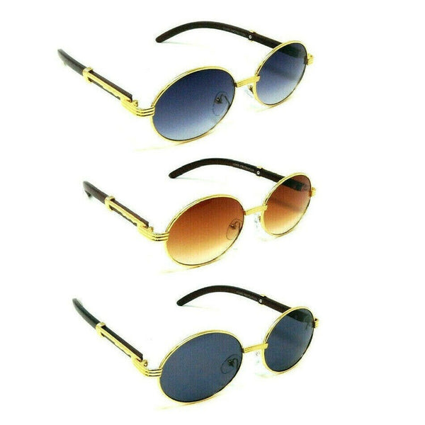 Philosopher Luxury Oval Metal & Faux Wood Sunglasses
