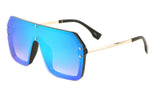 Techno Flat Top One Piece Lens Retro Shield Aviator Sunglasses