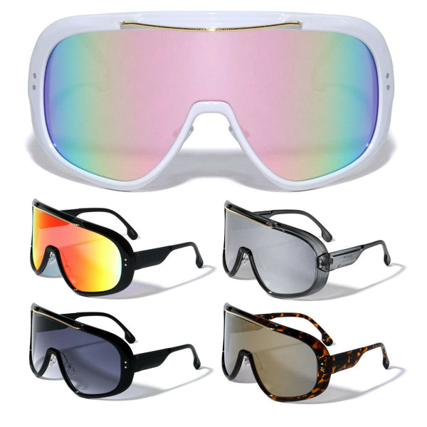 Futuristic Oversized Shield One Piece Lens Wrap Around Sport Sunglasses