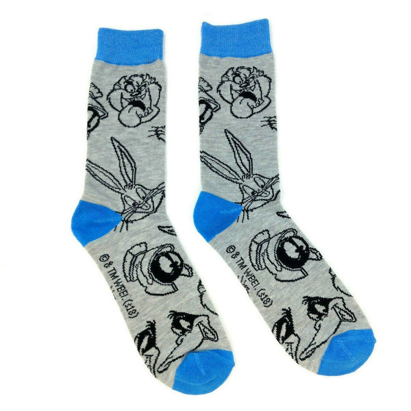 Looney Tunes Cartoon Character Faces All Over Print Knit Crew Socks