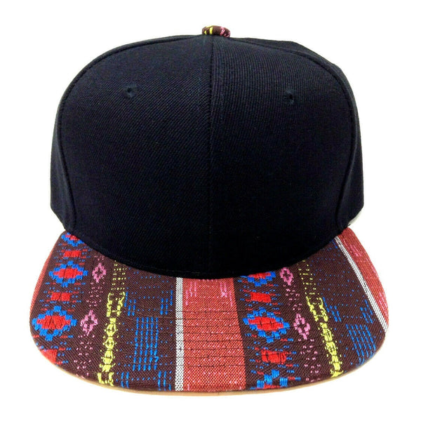 Black Crown Brown & Red Aztec / Navajo All Over Print Bill Snapback