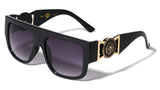 Kleo Flat Top Square Lion Head Medallion Buckle Retro Luxury Sunglasses