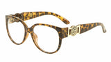 Kleo Oversized Gold Lion Head Medallion Luxury Cat Eye Sunglasses / Eyeglasses w/ Clear Lenses
