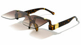 Grandiose Oversized Rimless Square Shield Flip Up Luxury Sunglasses