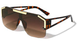 XL Oversized Luxury Semi Rimless One Piece Shield Lens Aviator Sunglasses