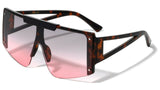 XL Oversized Luxury Flat Top Semi Rimless One Piece Shield Aviator Sunglasses