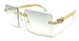 Dasher XL Rimless Square Rhinestone Metal & Faux Wood Luxury Sunglasses