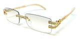Dasher XL Rimless Square Rhinestone Metal & Faux Wood Luxury Sunglasses