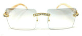 Dasher XL Rimless Square Rhinestone Metal & Faux Wood Luxury Sunglasses