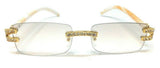 Dean Slim Rimless Rectangular Rhinestone Metal & Faux Wood Luxury Sunglasses