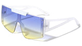 XL Oversized Luxury Flat Top Semi Rimless One Piece Shield Aviator Sunglasses