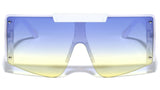 XL Oversized Luxury Flat Top Semi Rimless One Piece Shield Aviator Sunglasses