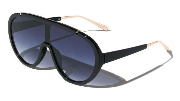 Oversized Futuristic One Piece Shield Lens Aviator Sunglasses