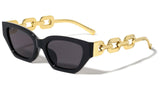 Womens Slim Cat Eye Gold Cuban Link Retro Sunglasses