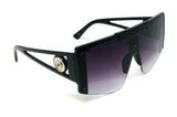 Luxury Oversized Flat Top Semi Rimless One Piece Shield Lens Aviator Sunglasses