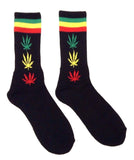 Marijuana Weed Leaf Rasta Striped Crew Socks