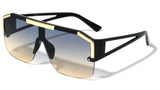 XL Oversized Luxury Semi Rimless One Piece Shield Lens Aviator Sunglasses