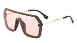 Techno Flat Top One Piece Lens Retro Shield Aviator Sunglasses