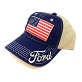 Ford Motors USA American Flag Adjustable Curved Bill Hat