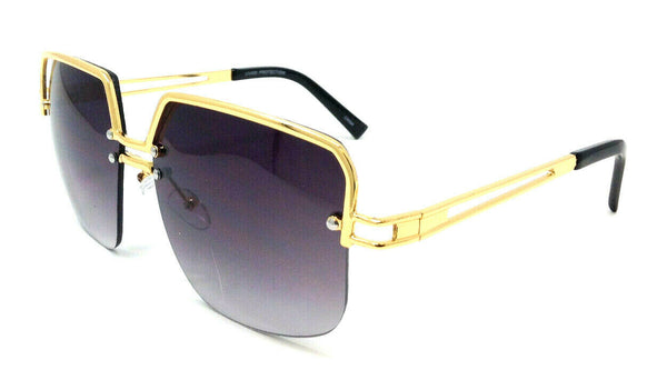 Oversized Semi Rimless Luxury Square Aviator Sunglasses