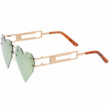 Laser Cut Rimless Heart Shaped Aviator Sunglasses