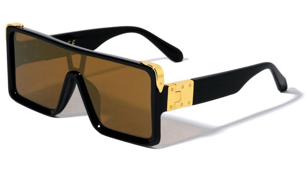 Oversized Square One Piece Shield Lens Luxury Aviator Sunglasses
